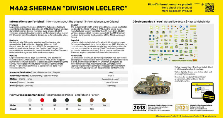 Heller 56894 STARTER KIT M4A2 Sherman "Division Leclerc" (deco.FR KIT Bouwpakket Schaal 1:72