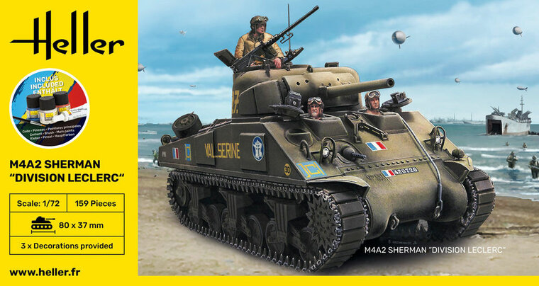 Heller 56894 STARTER KIT M4A2 Sherman "Division Leclerc" (deco.FR KIT Bouwpakket Schaal 1:72