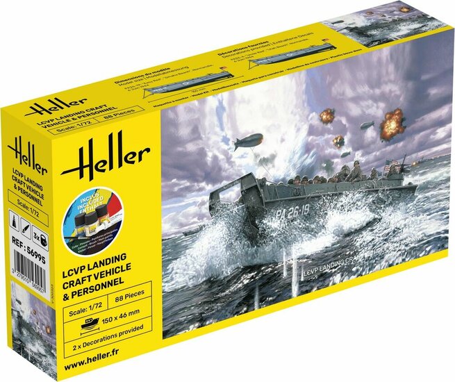 Heller 56995 STARTER KIT LCVP Landungsboot + Figures Bouwpakket Schaal 1:72