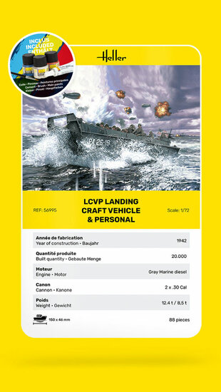 Heller 56995 STARTER KIT LCVP Landungsboot + Figures Bouwpakket Schaal 1:72