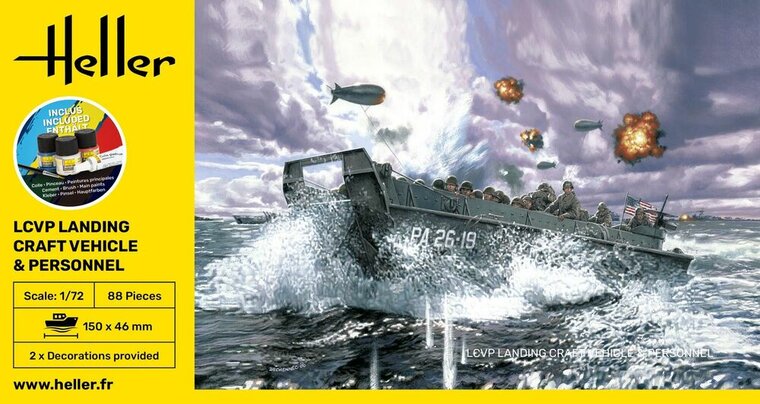 Heller 56995 STARTER KIT LCVP Landungsboot + Figures Bouwpakket Schaal 1:72