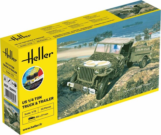 Heller 56997 STARTER KIT US 1/4 Ton Truck & Trailer Bouwpakket Schaal 1:72