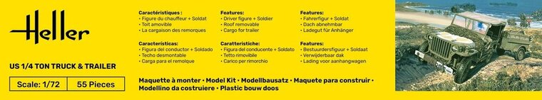 Heller 56997 STARTER KIT US 1/4 Ton Truck & Trailer Bouwpakket Schaal 1:72