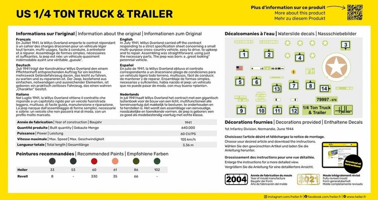 Heller 56997 STARTER KIT US 1/4 Ton Truck & Trailer Bouwpakket Schaal 1:72