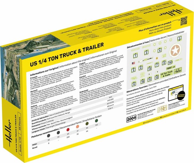 Heller 56997 STARTER KIT US 1/4 Ton Truck & Trailer Bouwpakket Schaal 1:72
