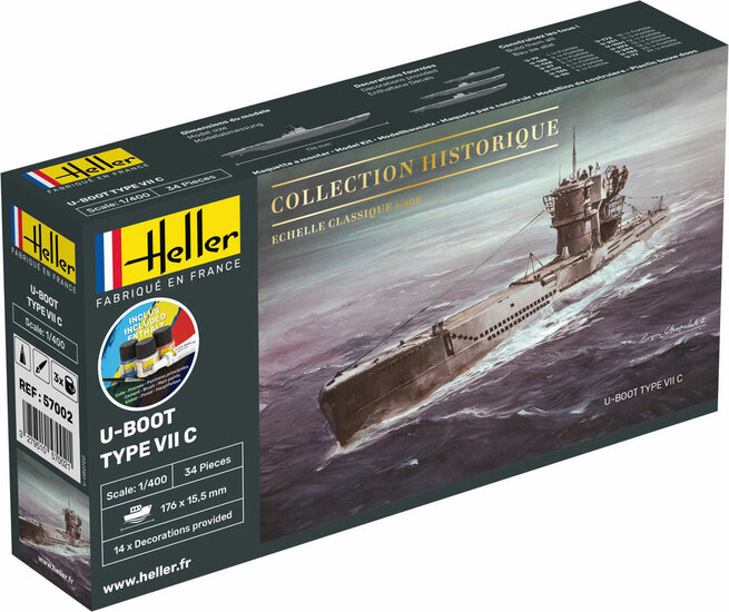 Heller 57002 STARTER KIT U-Boot Type VII C Bouwpakket Schaal 1:400