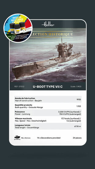 Heller 57002 STARTER KIT U-Boot Type VII C Bouwpakket Schaal 1:400