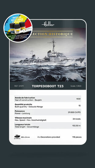 Heller 57011 STARTER KIT Torpedoboot T23 Bouwpakket Schaal 1:400