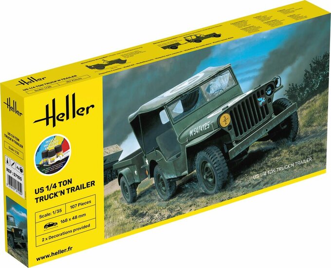 Heller 57105 STARTER KIT US 1/4 Ton Truck 'n Trailer Bouwpakket Schaal 1:35