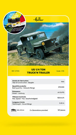Heller 57105 STARTER KIT US 1/4 Ton Truck 'n Trailer Bouwpakket Schaal 1:35