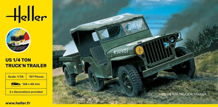 Heller 57105 STARTER KIT US 1/4 Ton Truck 'n Trailer Bouwpakket Schaal 1:35