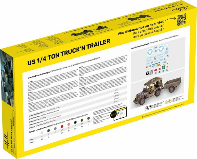 Heller 57105 STARTER KIT US 1/4 Ton Truck 'n Trailer Bouwpakket Schaal 1:35