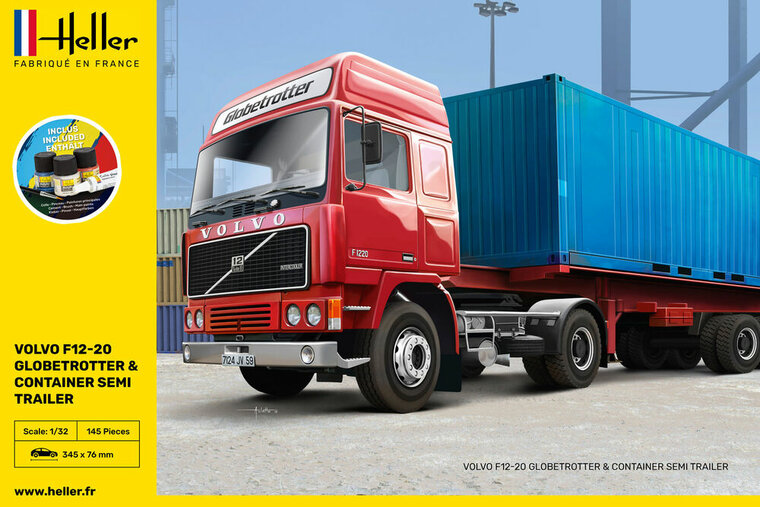 Heller 57702 STARTER KIT F12-20 Globetrotter & Container semi trailer Bouwpakket Schaal 1:32
