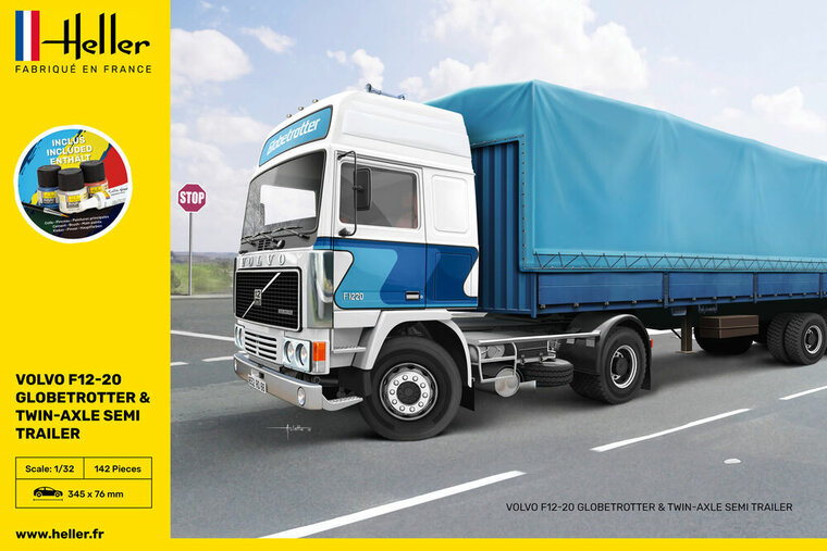 Heller 57703 STARTER KIT F12-20 Globetrotter & Twin-Axle Semi trailer Bouwpakket Schaal 1:32