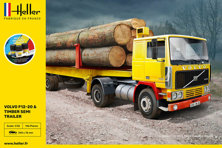 Heller 57704 STARTER KIT F12-20 & Timber Semi Trailer Bouwpakket Schaal 1:32