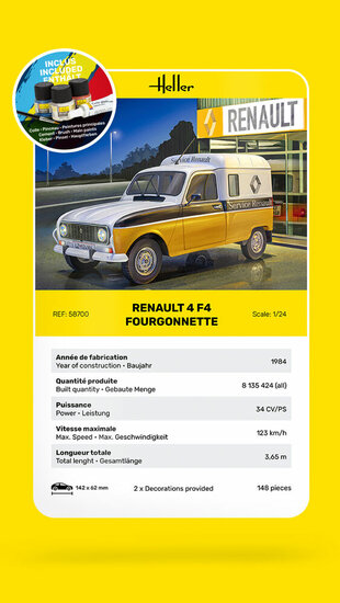 Heller 58700 STARTER KIT Renault 4 Fourgonette F4 Bouwpakket Schaal 1:24