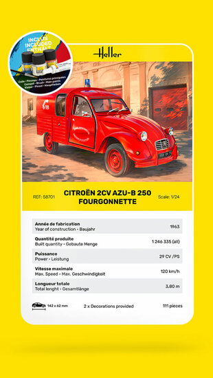 Heller 58701 STARTER KIT Citroen 2CV Fourgonette AK 250 Bouwpakket Schaal 1:24