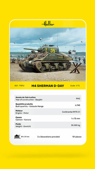 Heller 79892 M4 Sherman D-Day Bouwpakket Schaal 1:72