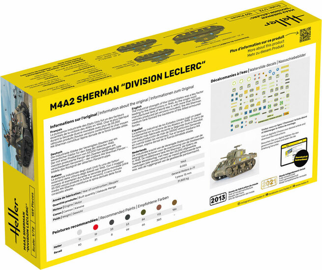 Heller 79894 M4A2 Sherman "Division Leclerc" (deco.FR Bouwpakket Schaal 1:72