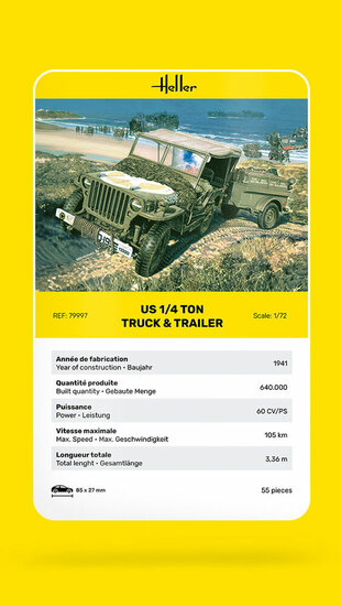 Heller 79997 US 1/4 Ton Truck & Trailer Bouwpakket Schaal 1:72