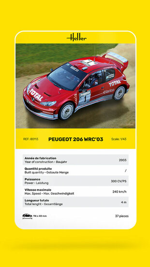 Heller 80113 Peugeot 206 WRC'03 Bouwpakket Schaal 1:43