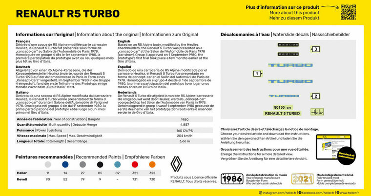 Heller 80150 Renault R5 Turbo Bouwpakket Schaal 1:43