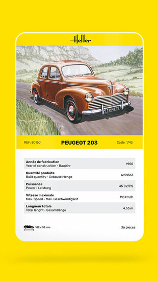 Heller 80160 Peugeot 203 Bouwpakket Schaal 1:43