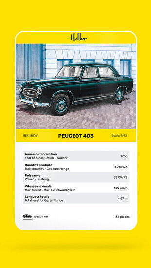 Heller 80161 Peugeot 403 Bouwpakket Schaal 1:43