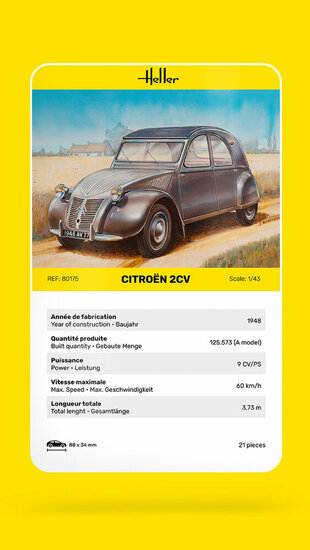 Heller 80175 Citroen 2 CV Bouwpakket Schaal 1:43