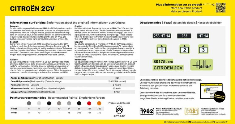 Heller 80175 Citroen 2 CV Bouwpakket Schaal 1:43