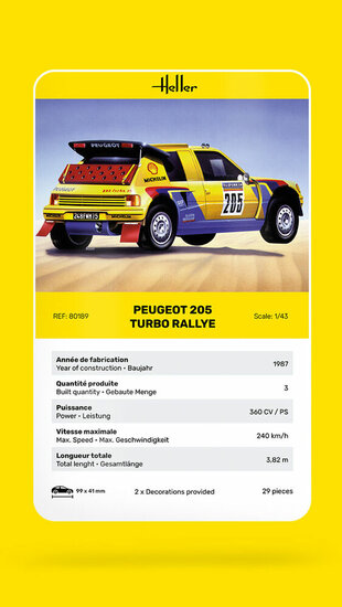 Heller 80189 Peugeot 205 Turbo Rallye Bouwpakket Schaal 1:43