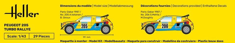 Heller 80189 Peugeot 205 Turbo Rallye Bouwpakket Schaal 1:43