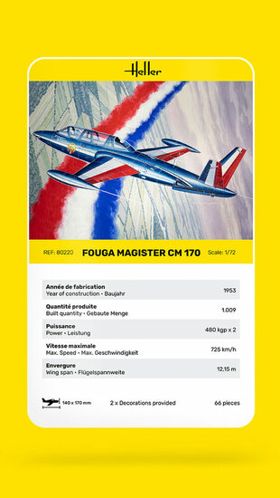 Heller 80220 Fouga Magister CM 170 Bouwpakket Schaal 1:72