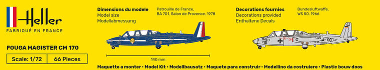 Heller 80220 Fouga Magister CM 170 Bouwpakket Schaal 1:72