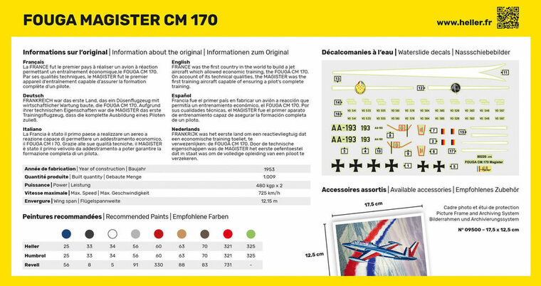 Heller 80220 Fouga Magister CM 170 Bouwpakket Schaal 1:72