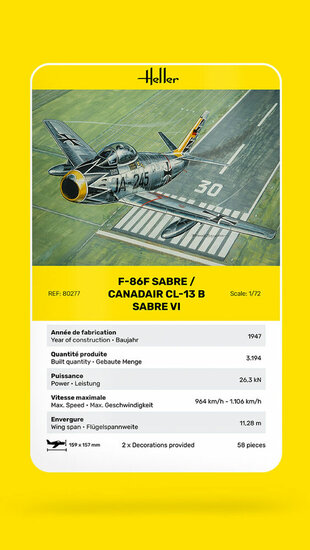 Heller 80277 F-86F SABRE / CANADAIR CL-13 B Sabre VI Bouwpakket Schaal 1:72