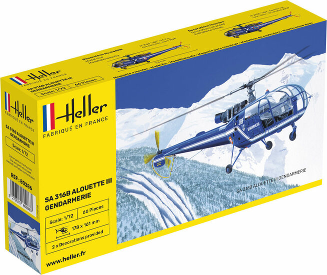Heller 80286 SA 316 Alouette III Gendarmerie Bouwpakket Schaal 1:72