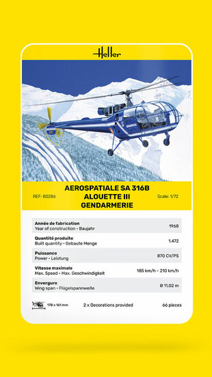 Heller 80286 SA 316 Alouette III Gendarmerie Bouwpakket Schaal 1:72