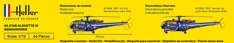 Heller 80286 SA 316 Alouette III Gendarmerie Bouwpakket Schaal 1:72