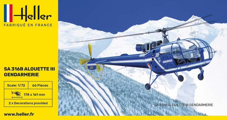 Heller 80286 SA 316 Alouette III Gendarmerie Bouwpakket Schaal 1:72