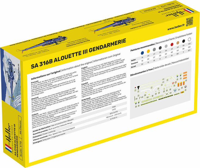Heller 80286 SA 316 Alouette III Gendarmerie Bouwpakket Schaal 1:72