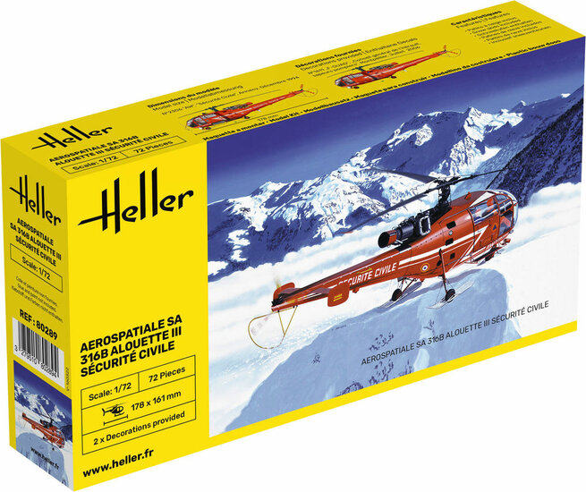 Heller 80289 Alouette III Sécurité Civile Bouwpakket Schaal 1:72