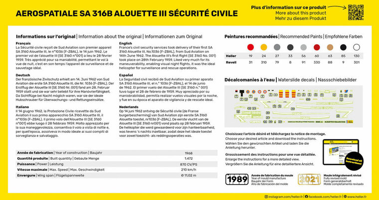 Heller 80289 Alouette III Sécurité Civile Bouwpakket Schaal 1:72