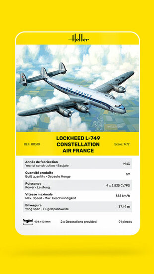 Heller 80310 L-749 Constellation A.F. Bouwpakket Schaal 1:72