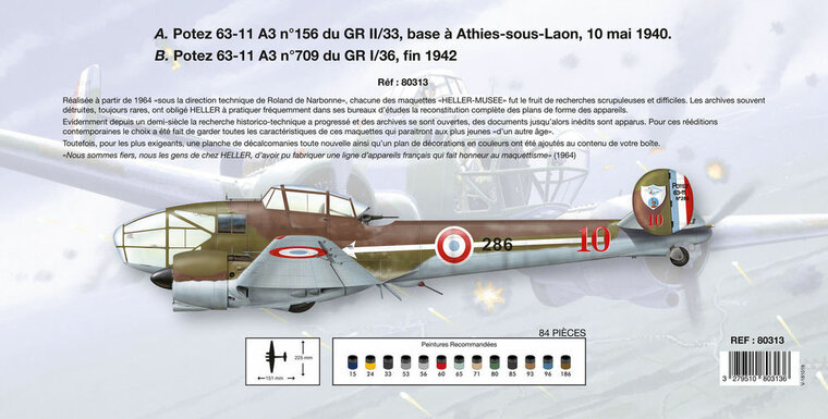 Heller 80313 Potez 63-11 A3, No.156/709 "Heller Museum Bouwpakket Schaal 1:72