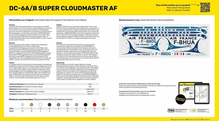 Heller 80315 DC6 Super Cloudmaster AF Bouwpakket Schaal 1:72