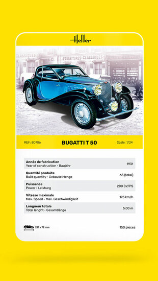 Heller 80706 Bugatti T 50 Bouwpakket Schaal 1:24
