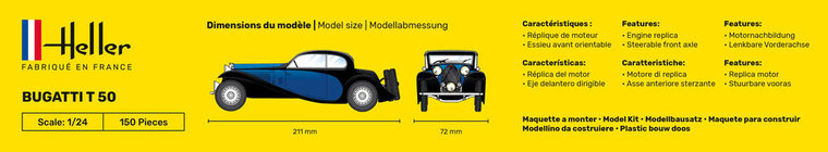Heller 80706 Bugatti T 50 Bouwpakket Schaal 1:24