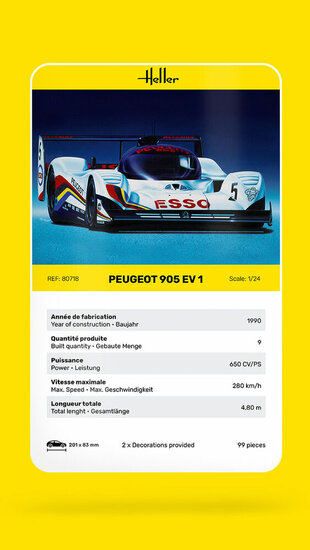 Heller 80718 Peugeot 905 EV 1 Bouwpakket Schaal 1:24
