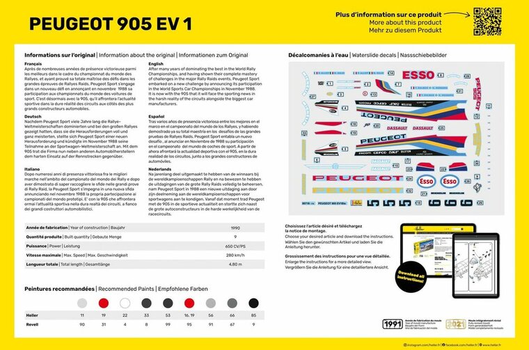 Heller 80718 Peugeot 905 EV 1 Bouwpakket Schaal 1:24